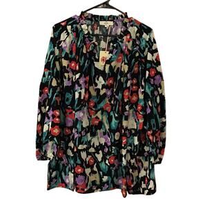 NWT Entro Balloon Sleeve Ruffle V-neck Dark Floral Romantic Blouse 2X